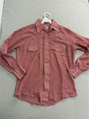 Vintage Bronco Western Store Mens Pearl Snap Plaid Red - M